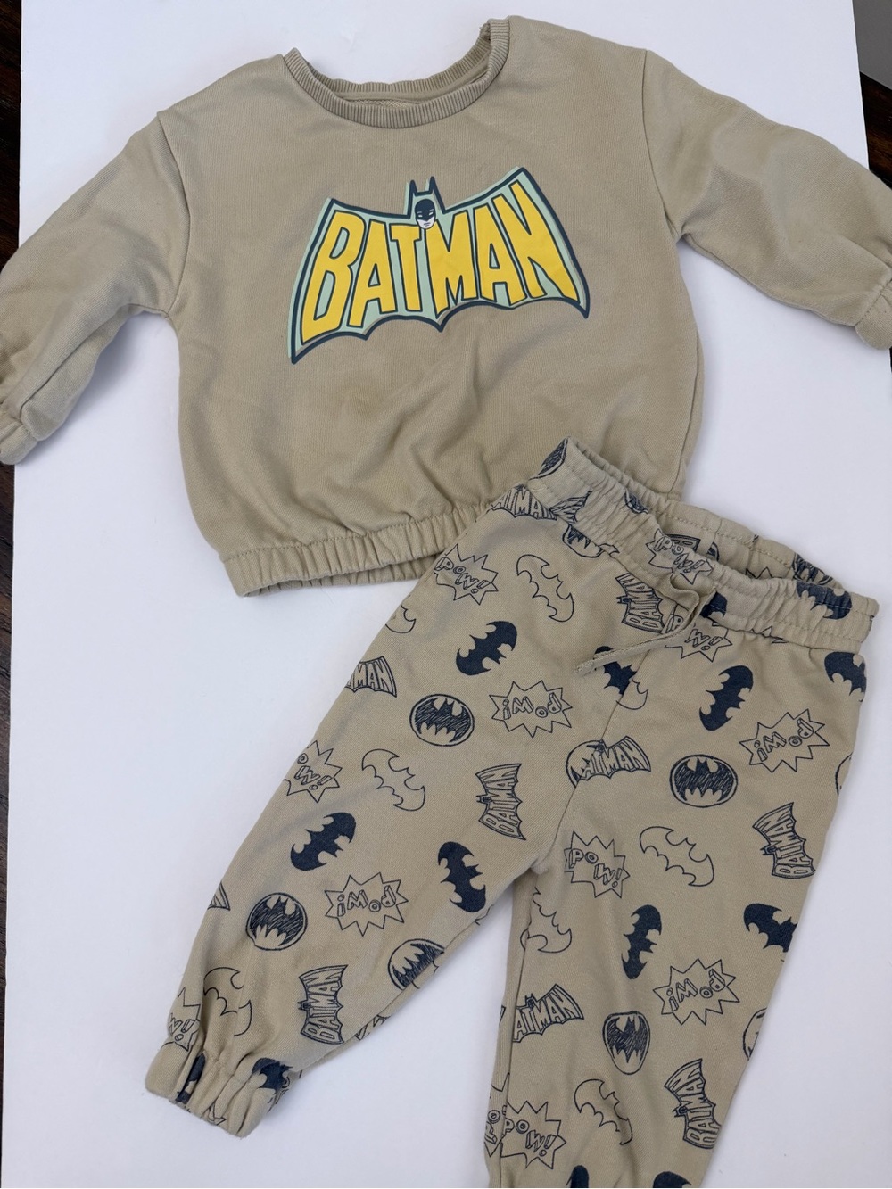 DC Tan Batman Sweatshirt and Joggers Set with Yellow Logo